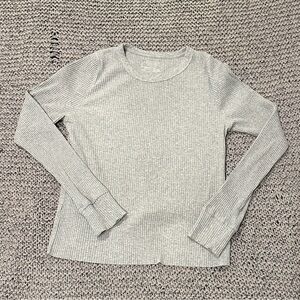 Aerie Ribbed Long Sleeve T Shirt in Grey, Large